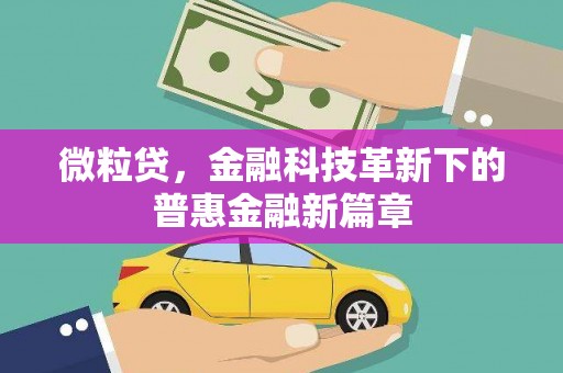 松江微粒贷，金融科技革新下的普惠金融新篇章